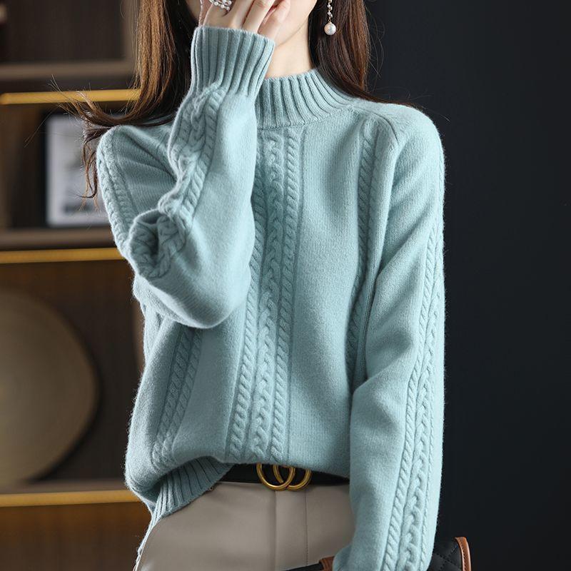 Autumn and Winter Half High Neck Sweater Women's Pullover Wear Winter with Fried Dough Twists Top Underneath Woolen Sweater Thick