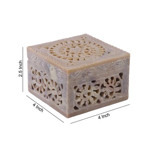 10.16 cm Soapstone Carving Marble Jewellery Box For Women Trinket Ornament Box
