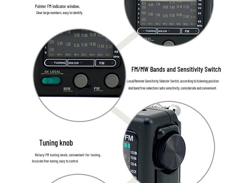 Desheng R-909 Retro FM Broadcast Portable Radio for Seniors