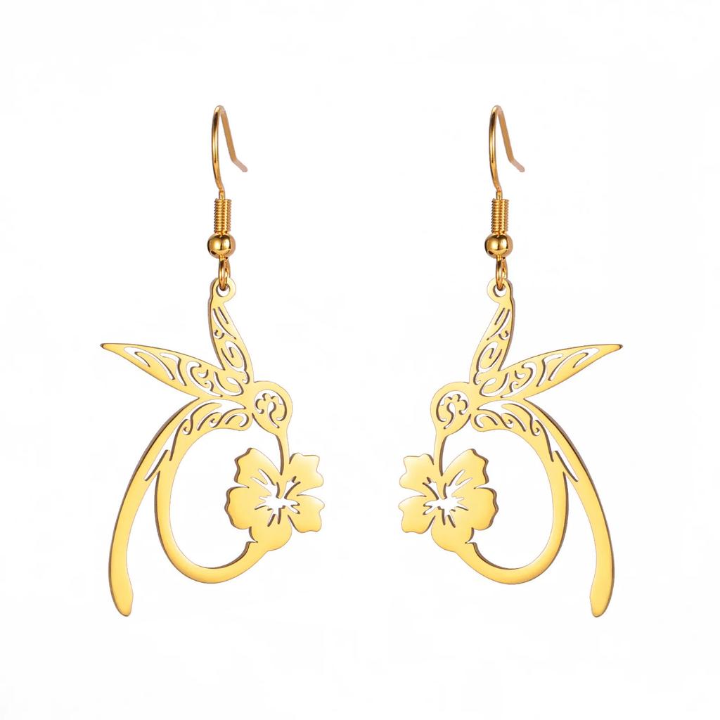 Hummingbird Flower Drop Earrings Animal Theme Jewelry Valentine's Day Gift for Women