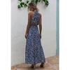 Women's Summer Fashion Polka Dot Printed Hanging Neck Tie Dress Long Sleeveless Floral Printed Dress