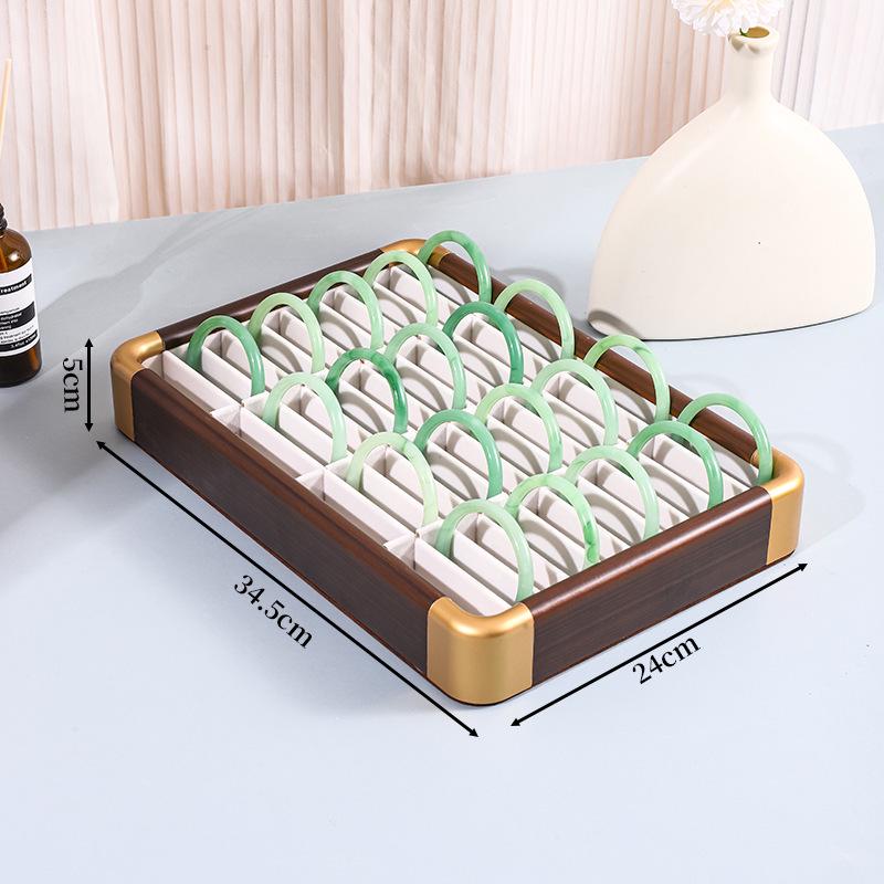 40-Slot Black Walnut Wood Bracelet Display Stand for Jade Bangles