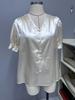 New Satin V-neck Button-up Ruffle Blouse - Spring/Summer Casual Short Sleeve French Style