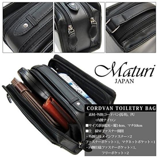 Maturi Cordovan Horse Leather Double Zipper Second Bag, Black, MT-14