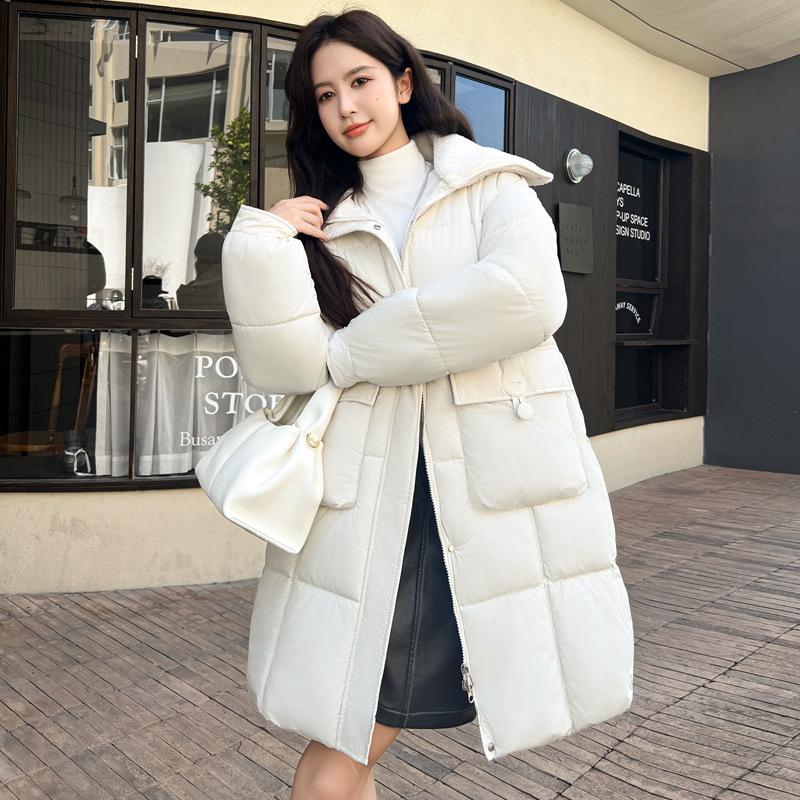Lamb's wool down cotton jacket women's mid-length thickened jacket 2025 new winter lapel padded jacket high-end cotton jacket