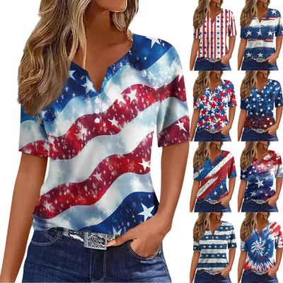 Women's T Shirt Tee Print Button Short Sleeve Daily Weekend Fashion Basic V- Neck Regular Top