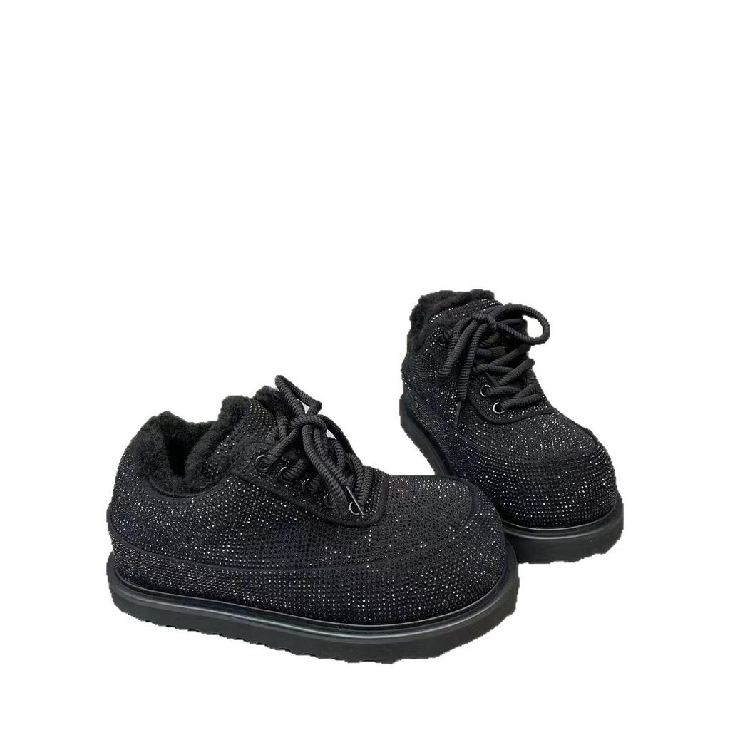 Stivali Martin con cristalli di diamante pieni autunno e inverno nuovi stivaletti corti con diamante pieno lucidi stivaletti in cotone con lacci per bambini