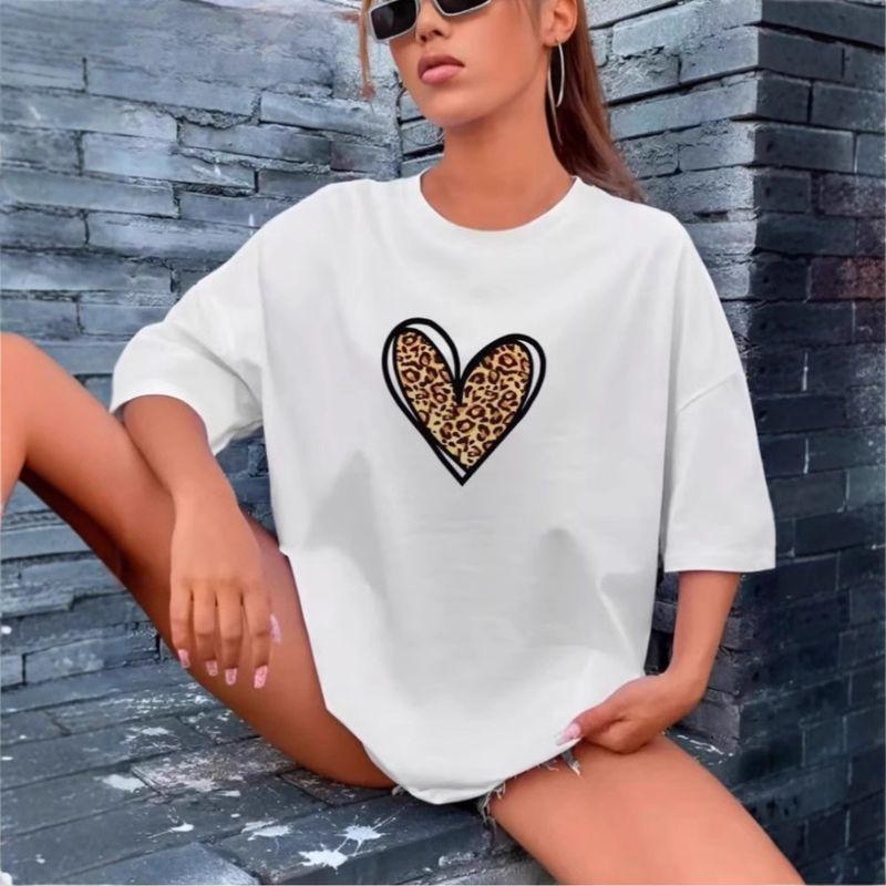 European and American New Fashion Casual Love Print Short sleeve T-shirt Top Heart Printed T-shirt Top