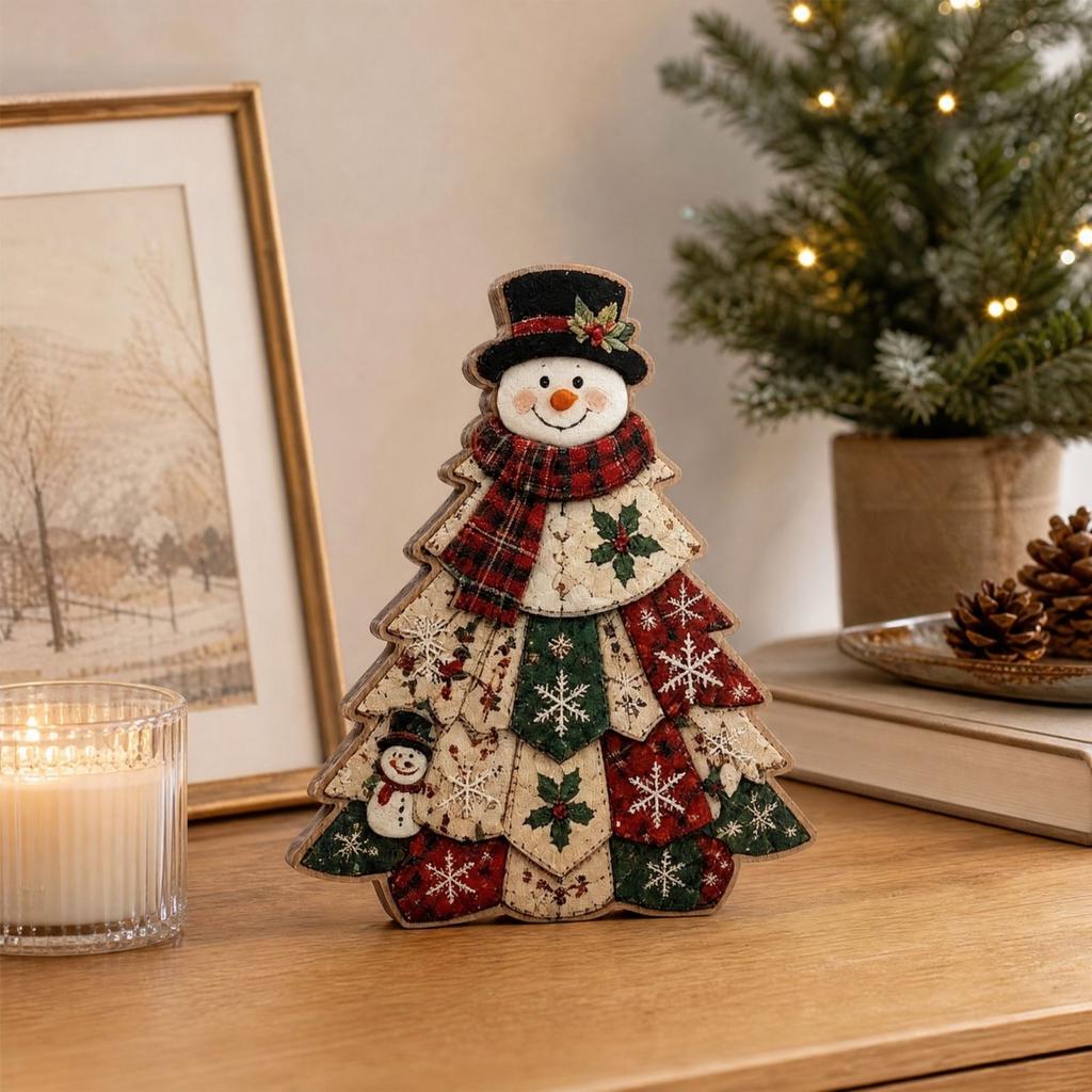 Wooden Christmas Tabletop Bookshelf Decoration, Holiday Desktop Ornament for Home Decor
