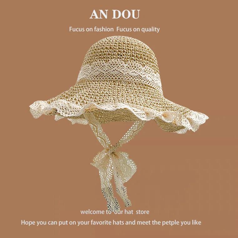 

Соломенная шляпа Коллекция Весна Лето Корейские Милые Большие Поля Соломенные Солнцезащитные Шляпы Для Женщин Солнцезащитный Приморский Кепка-ведро Casquette 56-58CM