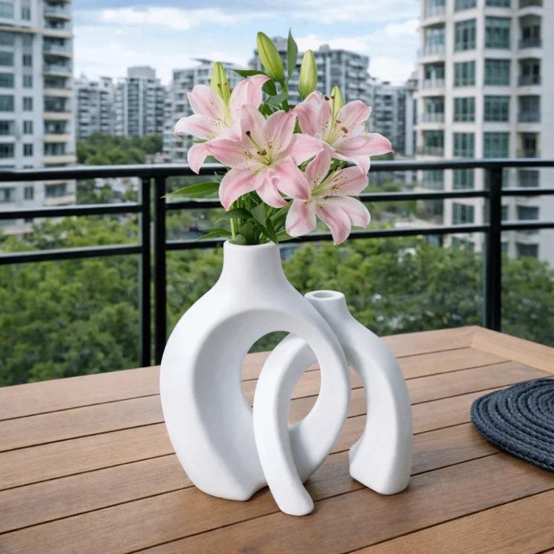 2026 Latest Models Home Decor Minimalist Imitation Ceramic Vase Modern Removable Hollow Nordic Vase Plastic Vase Set Bedhead