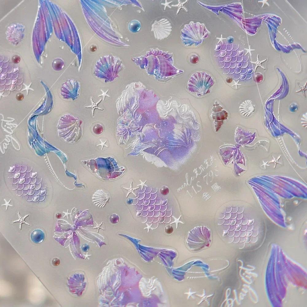 Laser Sliver Star Ocean Dolphin Whale Shoal of Fish Bubbles Sea Marine Organisms Nail Art Sticker Self Adhesive Manicure Decal
