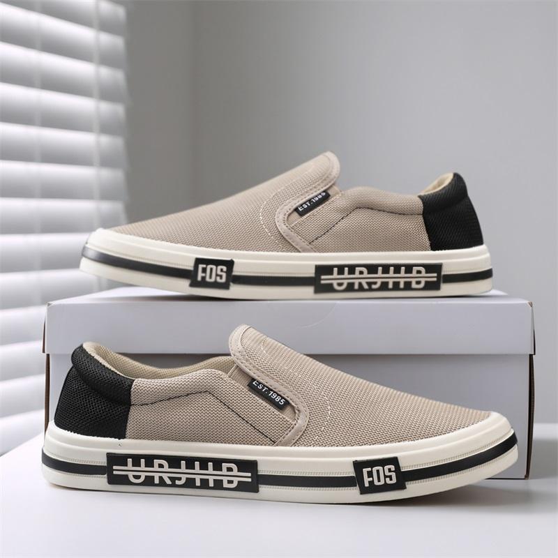 Fashion Men Canvas Shoes 2026 New High Quality Men Casual Shoes Mesh Breathable Slip On Loafers Comfort Anti-slip Walking Shoes