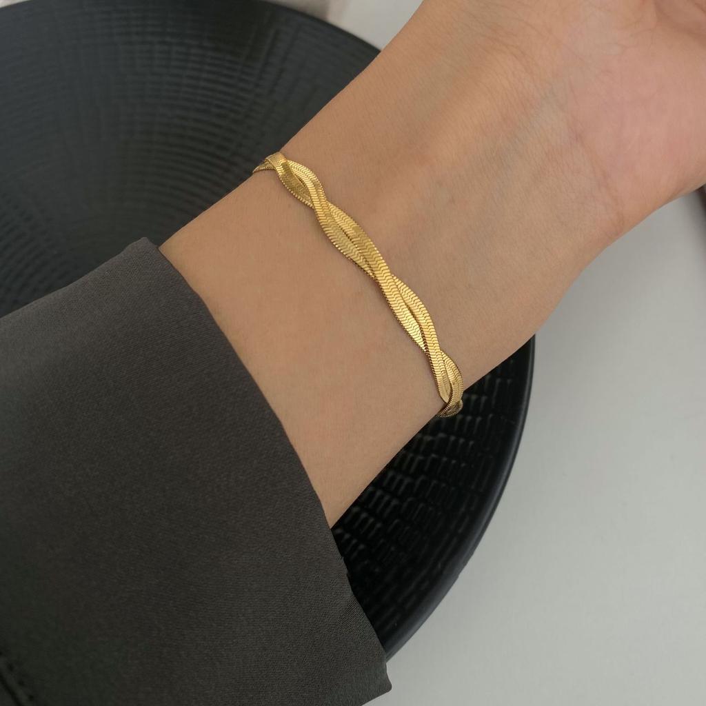 Punk Fashion Flat Snake Chain Bracelet Female Gold Color Stainless Steel Chain Link Bracelets For Women Jewelry Pulsera Mujer