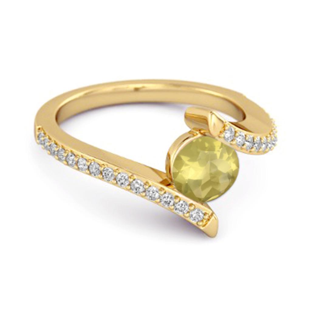 Lemon Quartz Contemporary Pave Bypass Ring - 925 Sterling Silver Gold Vermeil