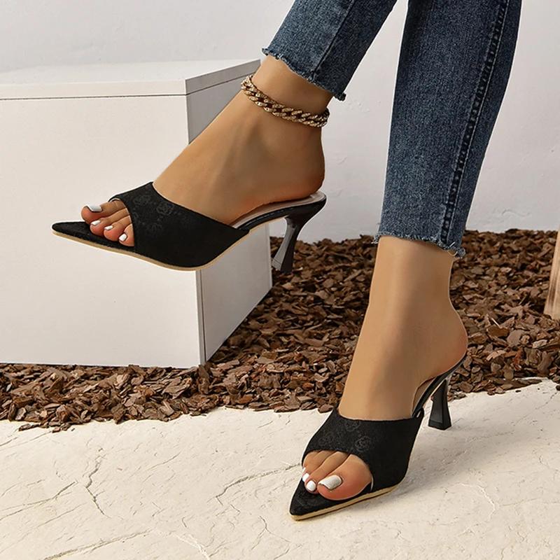 Sandalen met hoge hakken met bloemenprint voor dames Merkdesign Dunne hakken Pumps Vrouw Grote maat 42 Instapper Puntige neus Feestschoenen