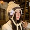 Cute Palm Warm Ear Protecting Hat for Women A Versatile Japanese Style Cold Proof Woolen Knitted Hat for Autumn and Winter  and A Cycling Headscarf