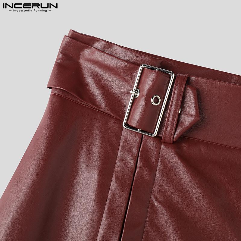 INCERUN Men Zipper High Waist PU Leather Pants Casual Long Trousers with Pockets