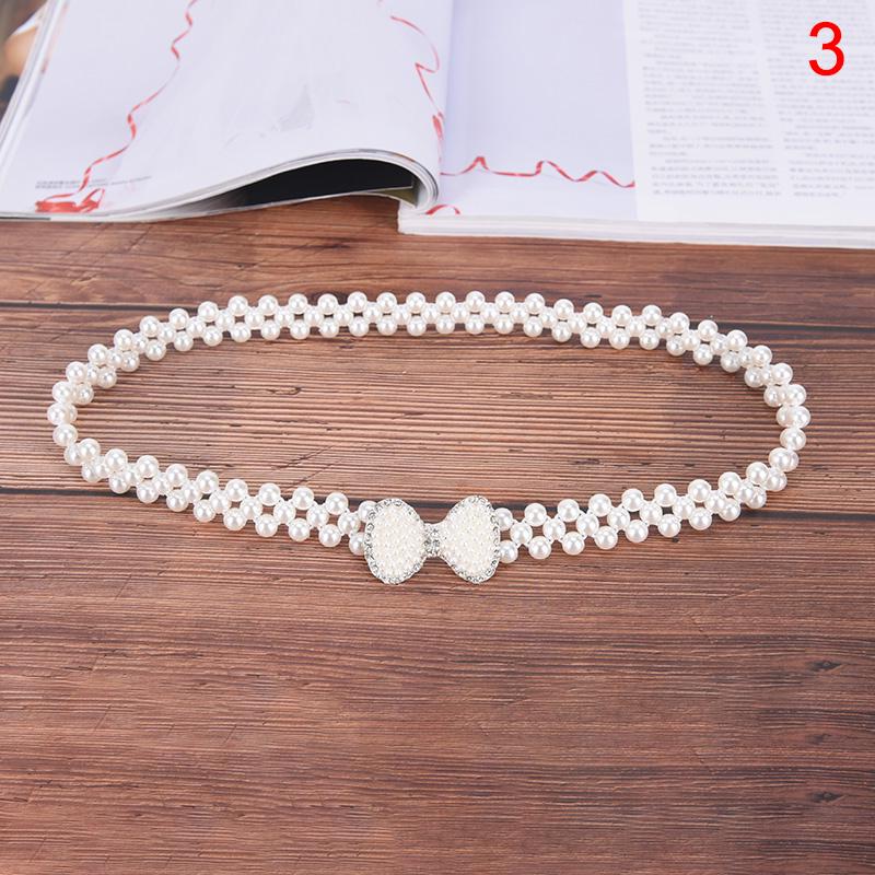 Women Ladies Pearls Beads Chain Belt Stretchy Flower Buckle Waistband