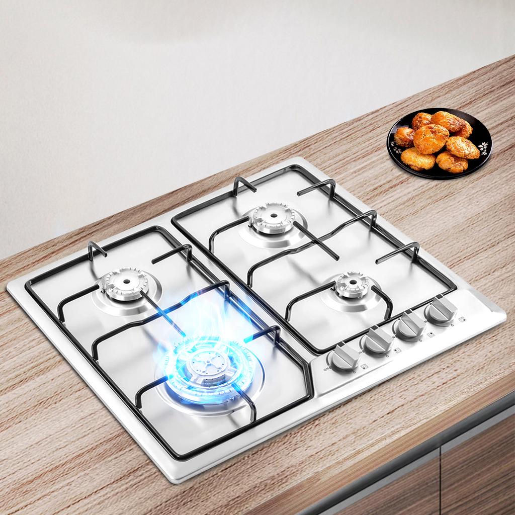 4 Burner Natural Gas Cooktop, 58x50cm Built-in Design, Stable Flame for Fast Cooking, Perfect for Home Kitchen, Safe & Efficient