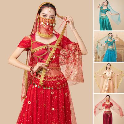 Síťovina indického tanečního závoje s květinami na ražení za tepla Kostýmová rekvizita Dospělí Děti Opakovaně použitelná představení Festivaly Večírky Kostýmový závoj pro dospělé