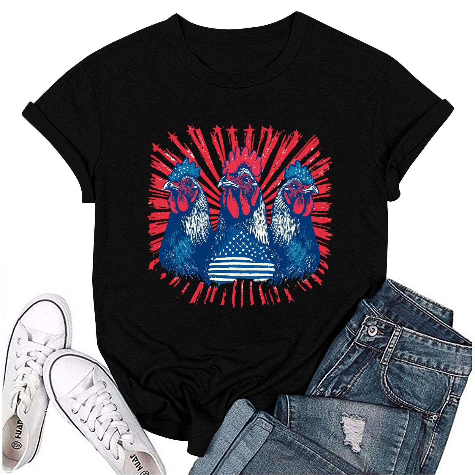 

Women s Round Neck Casual Independence Day Printed Short Sleeve T-Shirt Top XXL чорний