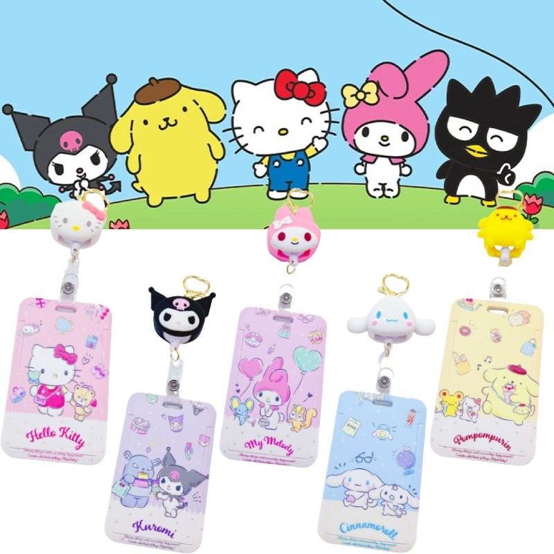 Cute Cartoon Sario Student Card Holder, Creative Retractable Card Sleeve For Public Transit Access Cards, Anti-loss Bag Hook