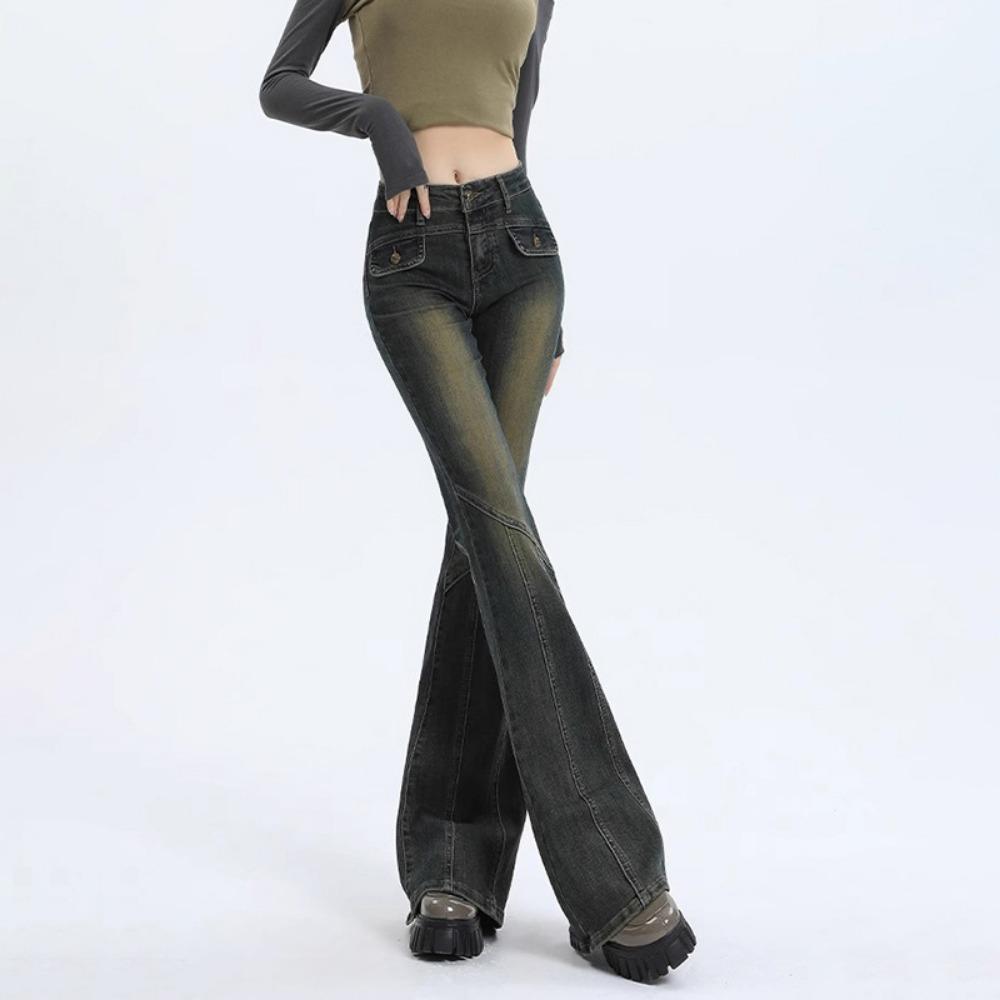 Micro-pull jeans women's spring and autumn new high-waisted slim-fitting and thin design sense Spice girl horseshoe flared pants tide