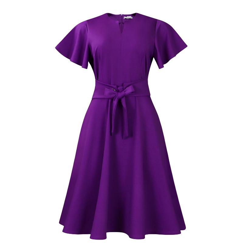 Women's Summer Fashion Temperament Solid Color Strap Short Sleeve Large Size Dress