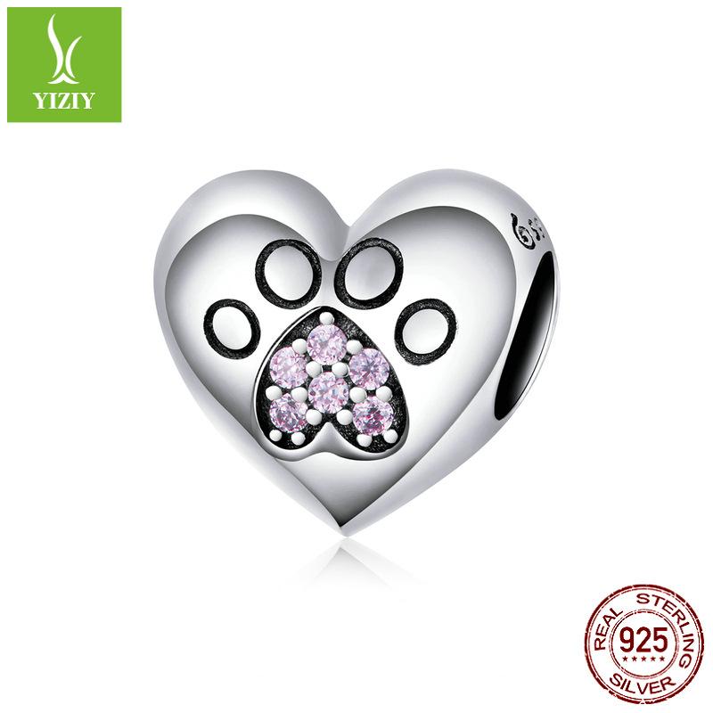 S925 Sterling Silver Cute Pet Paw Print Beads Collection Picture, Trendy Fashion Animal Diy Jewelry Accessories