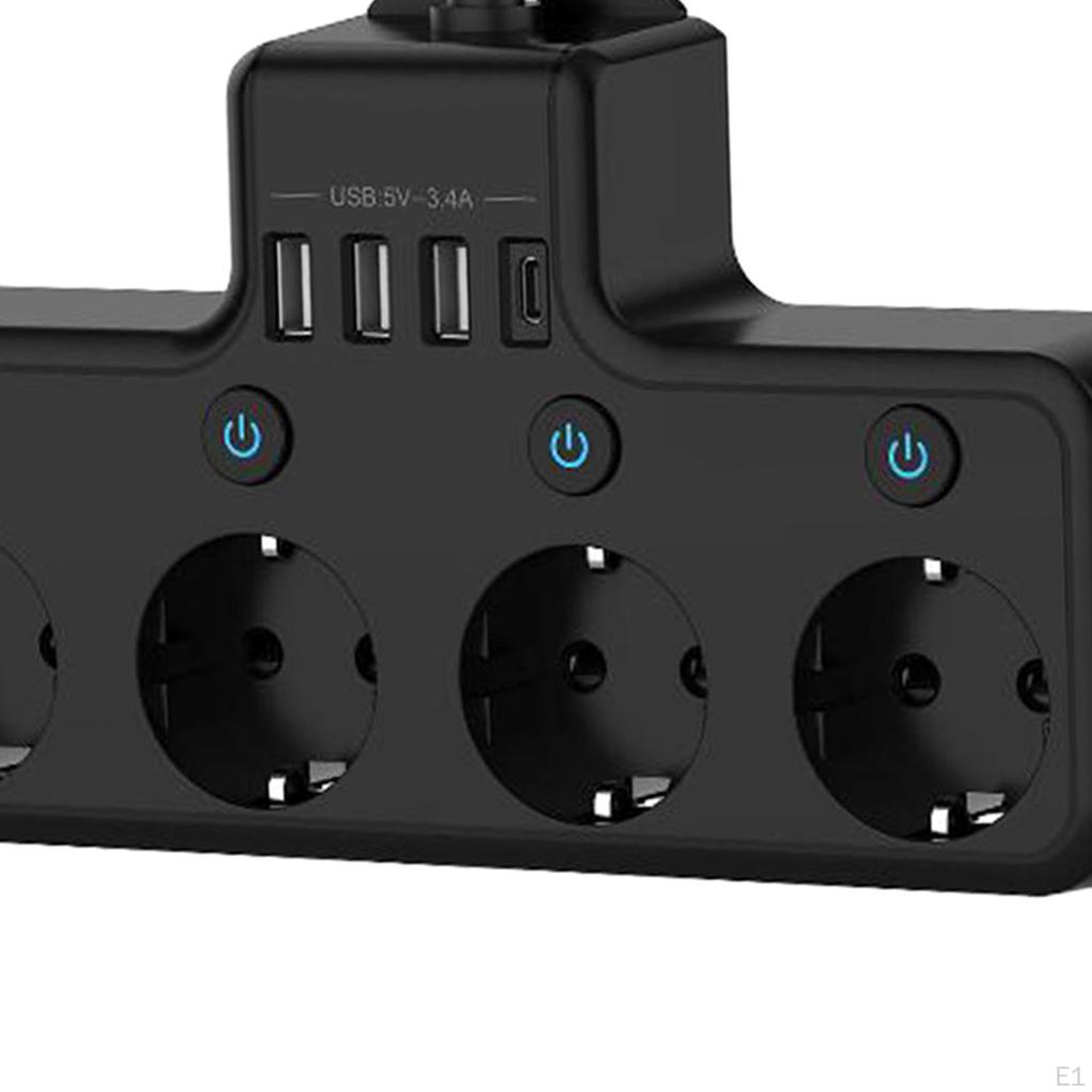 EU Plug Outlet Power Strip Wall Socket Expansion for Office Travel Home Black