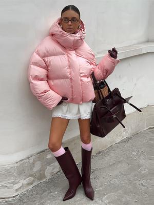 Chaqueta de Plumón con Capucha Rosa para Mujer Chaqueta de Estilo Lindo para Mujer Edición de Año Nuevo 2026