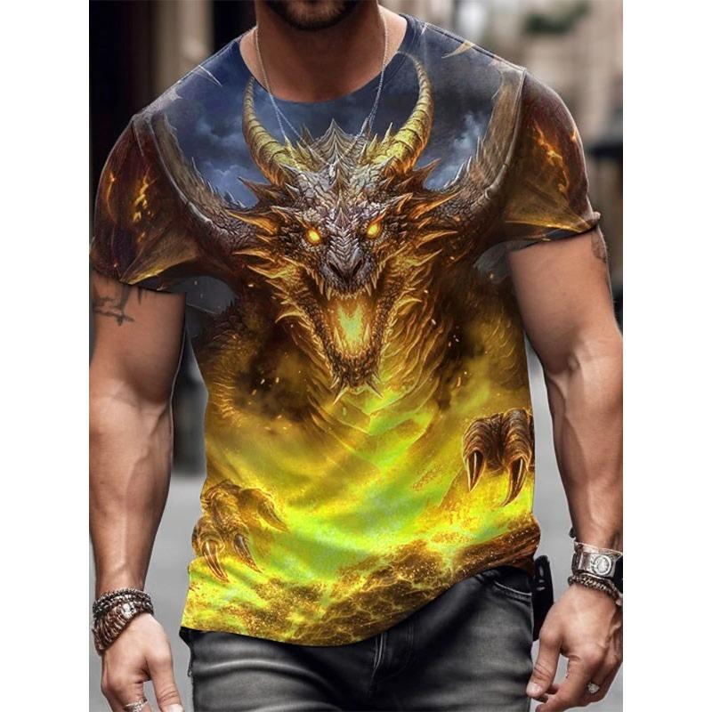 Summer Street Style Fashion Men's T-shirt Urban Everyday Casual Short-sleeved Top 3D Dragon Print Men's Outdoor T-shirt