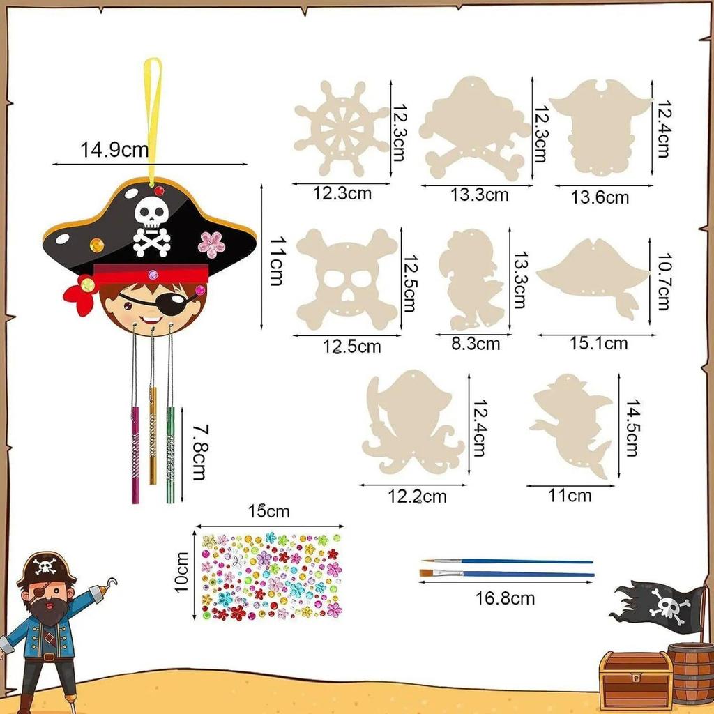 Christmas Butterfly Pirate Wooden Wind Chime for Kids DIY Classroom Hanging Craft Decora
