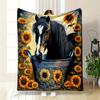 Luxury Black Horse Pattern Flannel Blanket, Suitable for Sofas, Beds, Offices, Travel, Camping, Christmas Gifts, and Presents