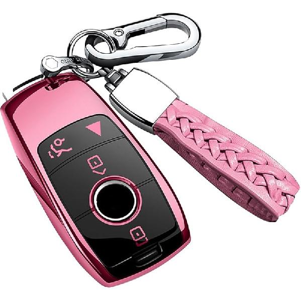 Autophone Compatible With Mercedes Benz Key Fob Cover With Keychain,Soft TPU 360 Degree Protection Key Shell Case For 2017- E-Class 2018- S-Class -