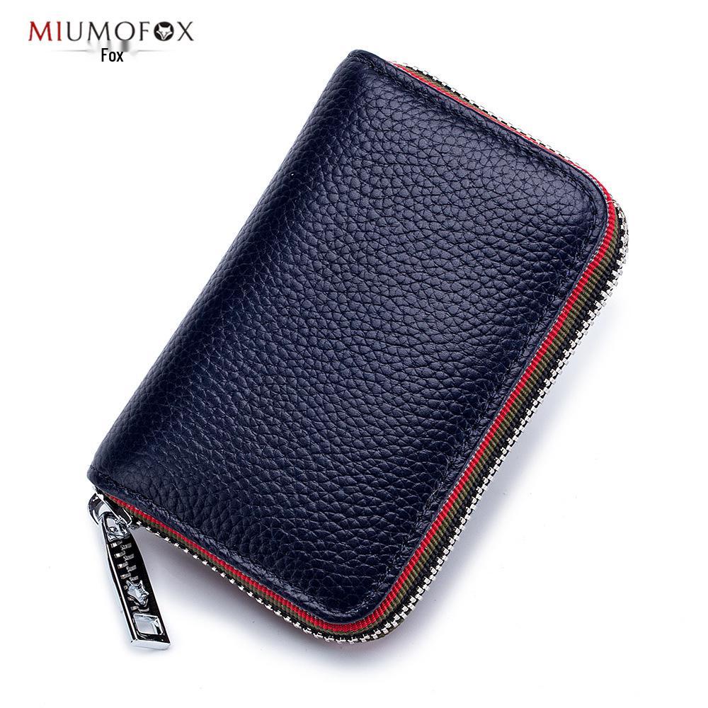 Fashionable RFID Accordion Cowhide Card Holder with Zipper for Ladies and Men