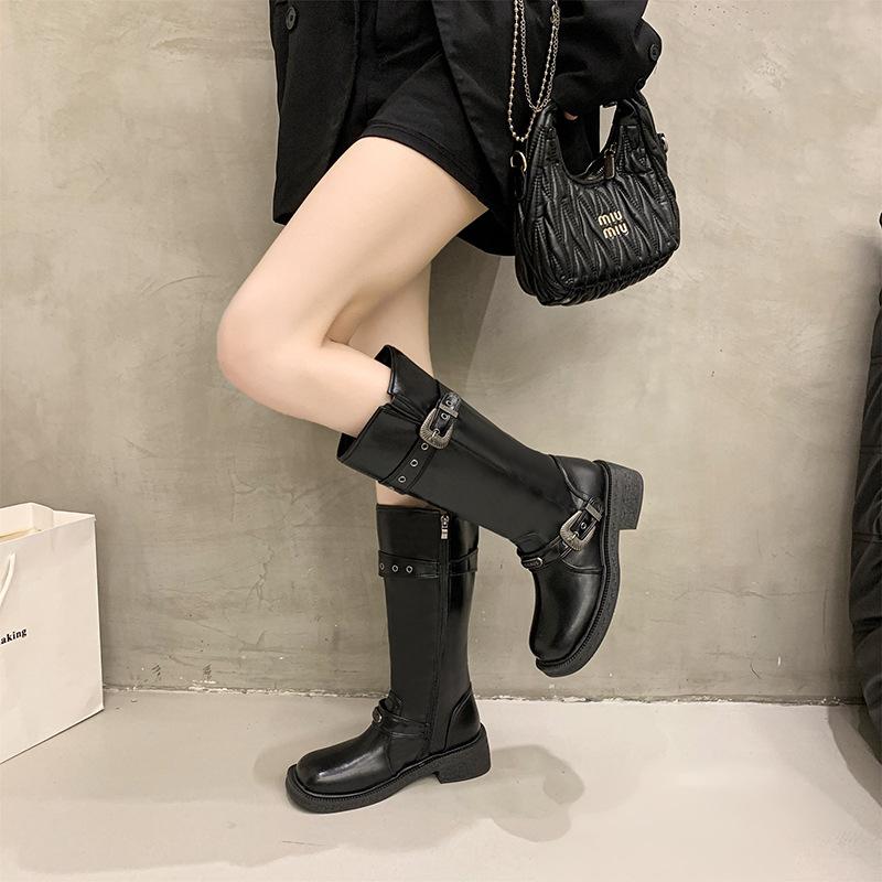 Retro Western Cowboy Boots Women's Long Boots Square Head High Knight Boots Zhao Zhaoyi Same Maillard Short Boots
