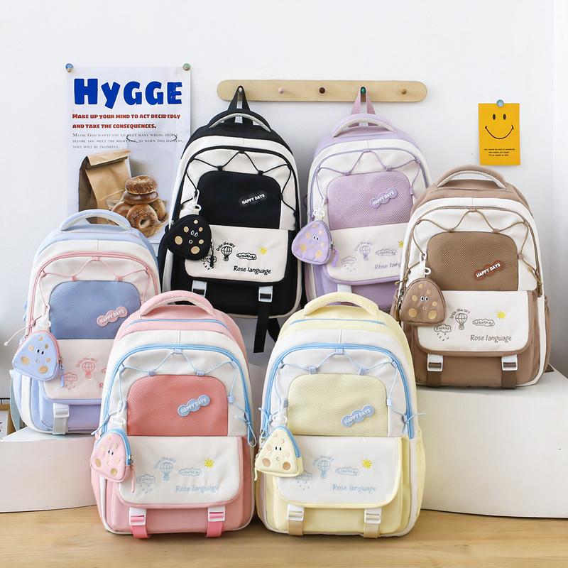 Three-Piece Backpack Set Color Block Student Schoolbag Girl Large Capacity Backpack