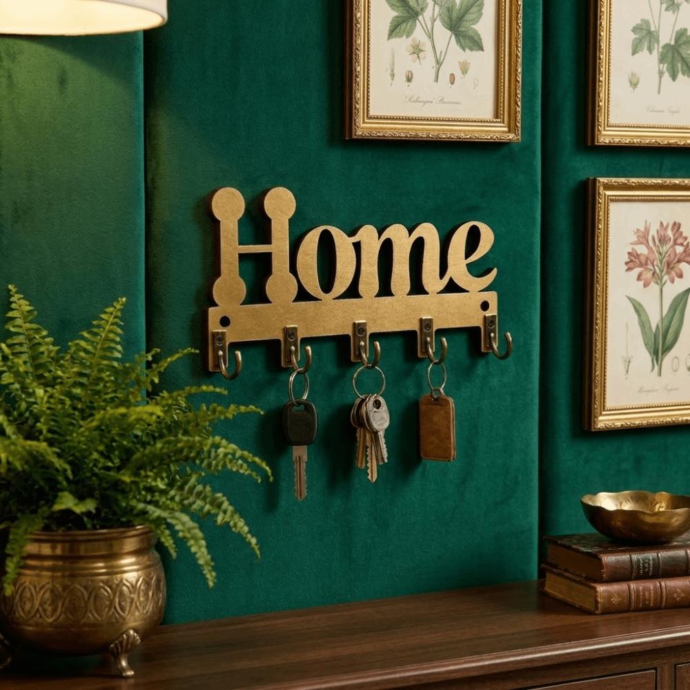 5-Hook Wooden Key Hook Rustic Key Storage Rack Durable Wall-Mounted Key Holder Apartment