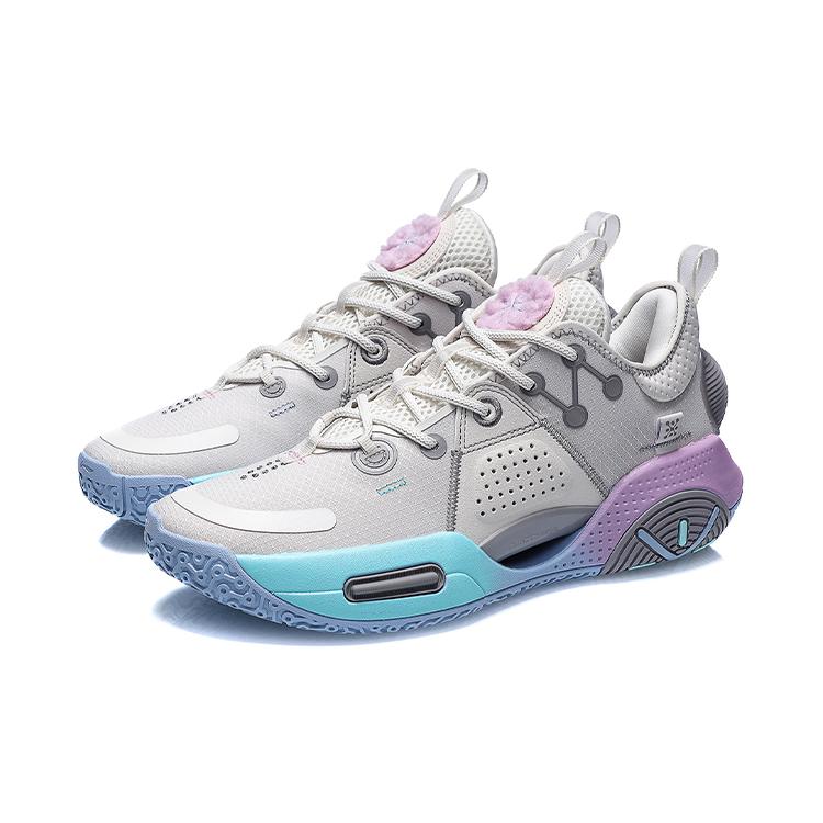 Li Ning All City 9 Basketball Shoes Men's Low Top Pearl White/Orchid Purple ABAU113-1