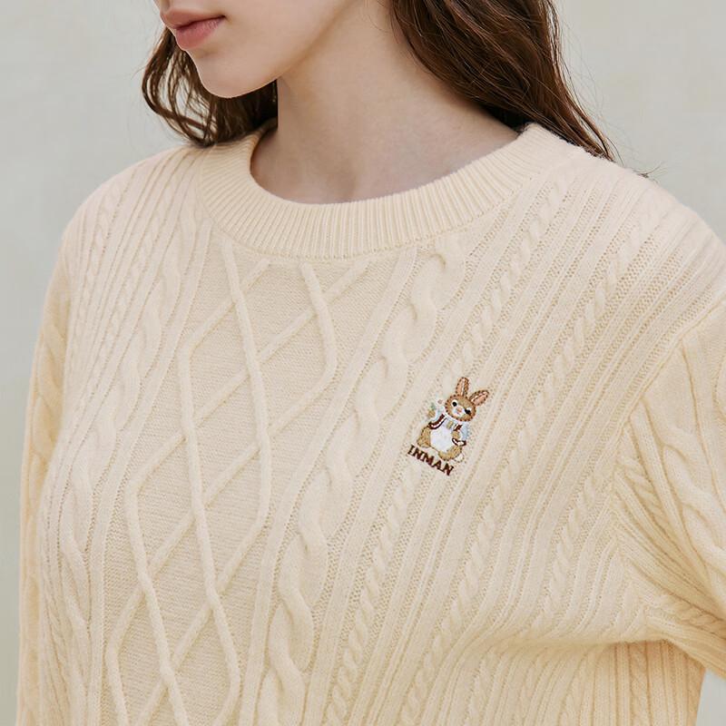 INMAN Women's Retro Twist Knit Crew Neck Sweater