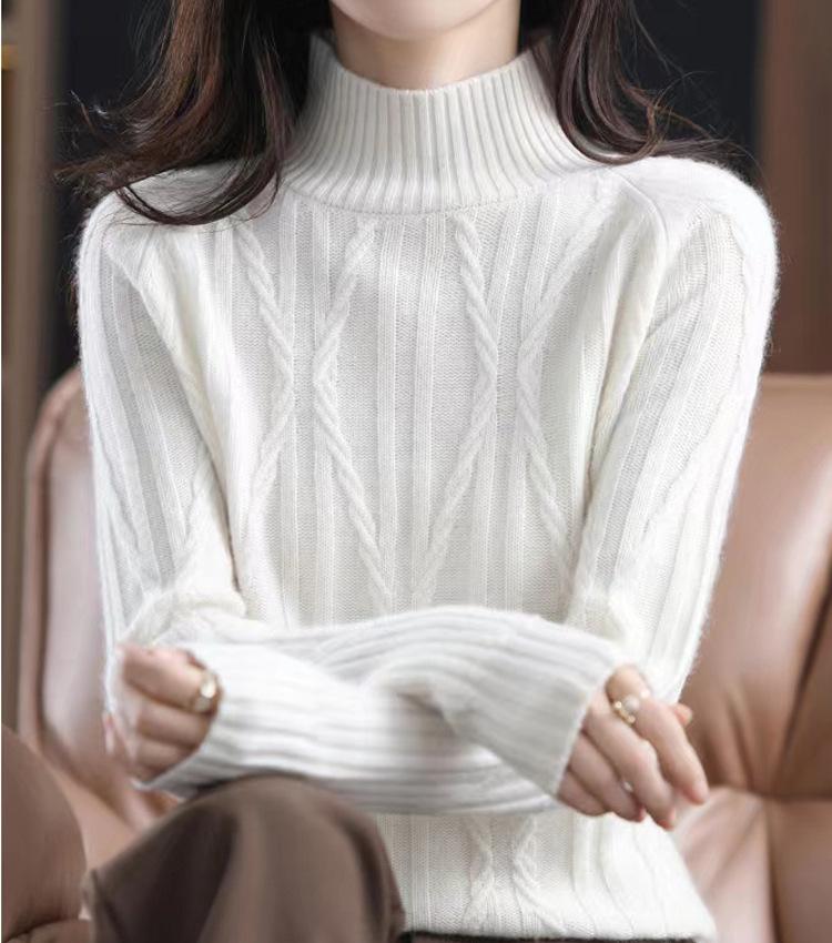 Women's Semi High Neck Sweater Base Sweater Autumn and Winter New Style Pullover Knitted Sweater for Women