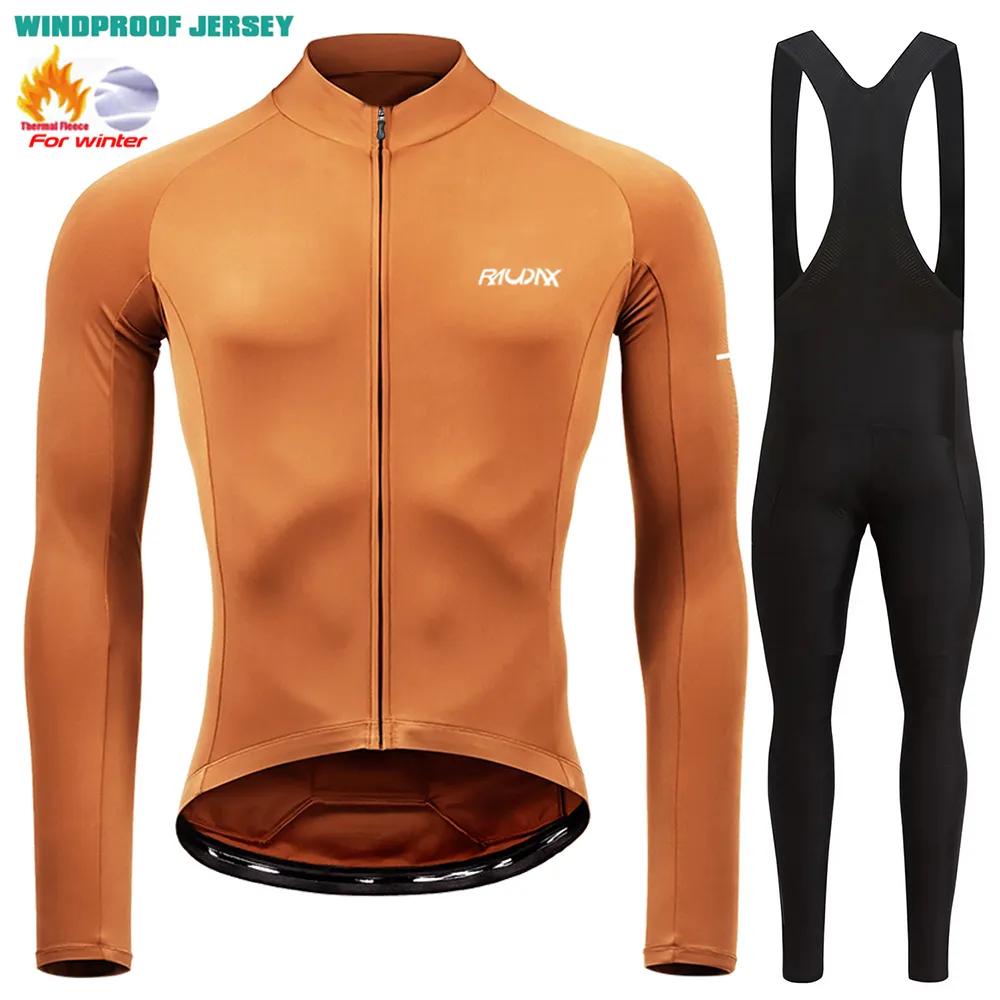 RAUDAX 2024 Man's Winter Cycling Clothing Long Sleeves Thermal Fleece Cycling Jersey Set Outdoor Keep Warm Road Bike Sportswear