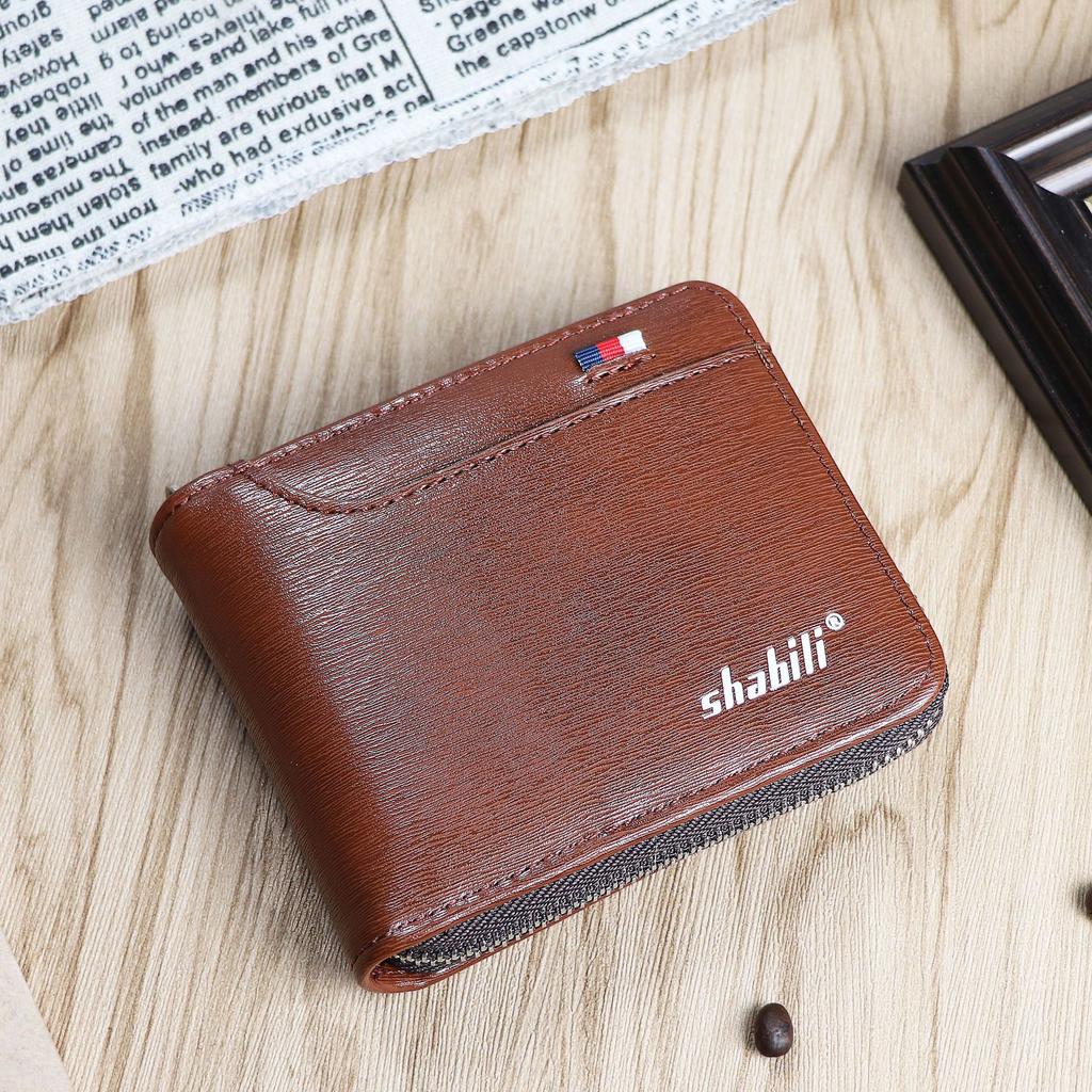 Schoolbag European and American men's short wallet business youth zipper wallet oil wax leather large capacity wholesale wallet change