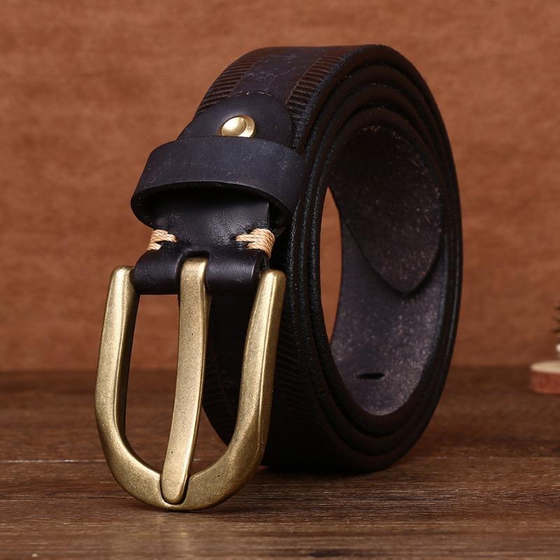 New Men's First Layer Cowhide Retro Belt Personalized Copper Buckle Casual Jeans Belt