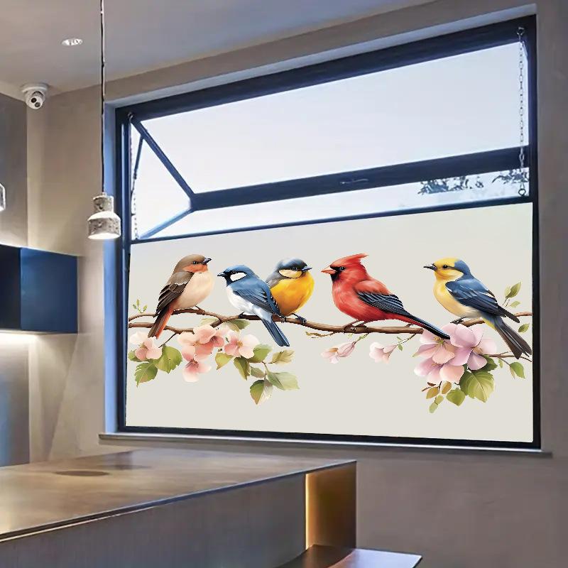 PVC Cute Adorable Bird Static Cling Window Sticker Removable Self-Adhesive for Kitchen Living Room Glass Home Decor Art