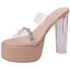 Rhinestone Word with Waterproof Table Transparent Sandals Women's Summer Wear 2025 Summer New Crystal Thick Heel Super High Heels