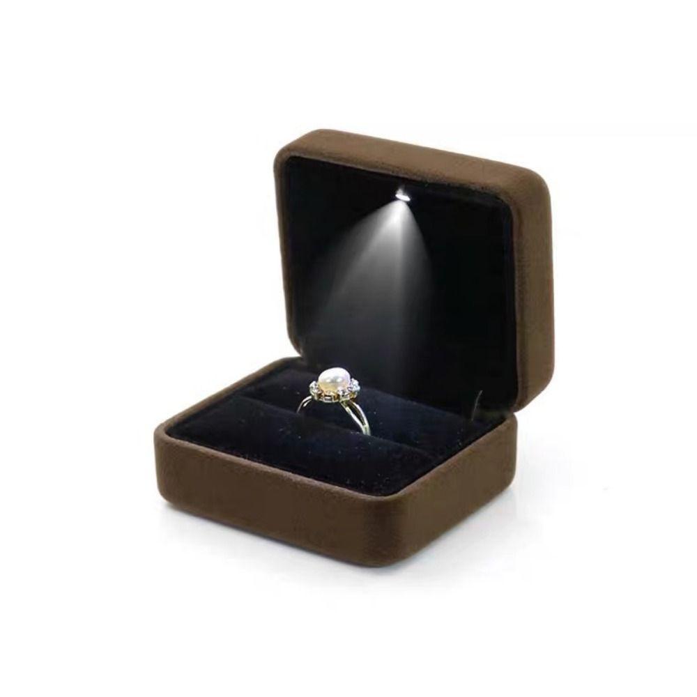 Solid Color LED Ring Jewelry Box Velvet LED Light Ring Display Case  Birthday Gift