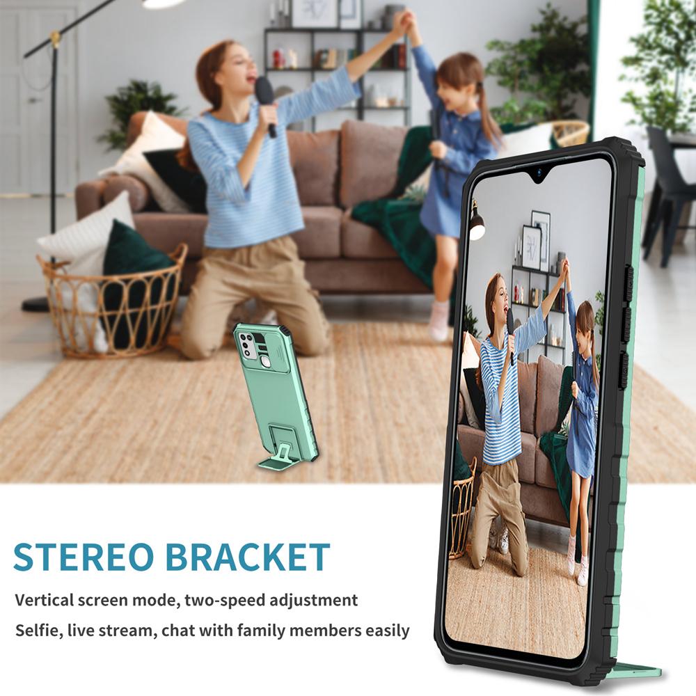KEYSION Shockproof Case for Infinix Hot 11 Play 10 Push Pull Camera Protection Live Stand Phone Cover for Hot 11S NFC 10i 10S